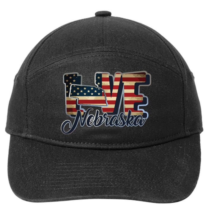 Funny Love Nebraska American Flag Patriotic 7-Panel Snapback Hat