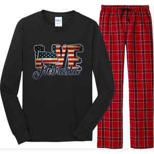 Funny Love Nebraska American Flag Patriotic Long Sleeve Pajama Set