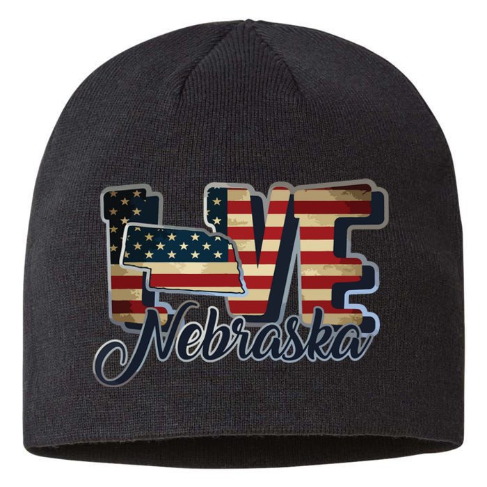 Funny Love Nebraska American Flag Patriotic Sustainable Beanie