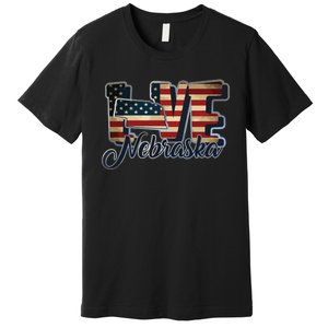 Funny Love Nebraska American Flag Patriotic Premium T-Shirt