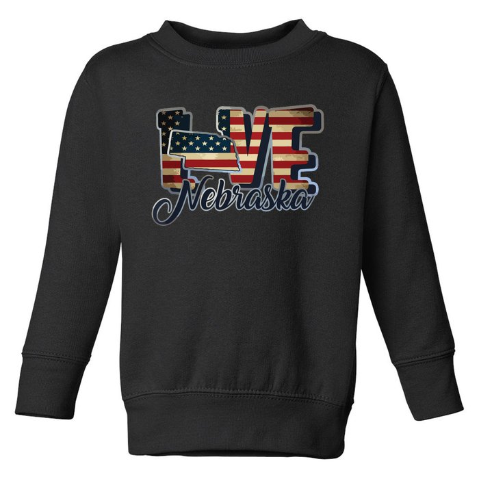 Funny Love Nebraska American Flag Patriotic Toddler Sweatshirt