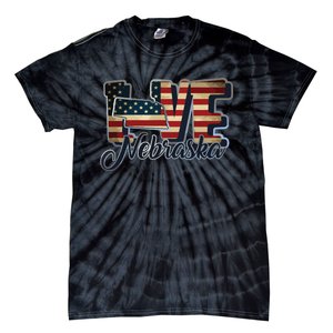 Funny Love Nebraska American Flag Patriotic Tie-Dye T-Shirt