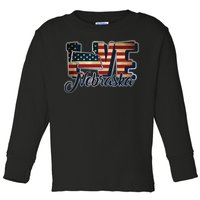 Funny Love Nebraska American Flag Patriotic Toddler Long Sleeve Shirt