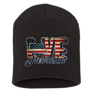 Funny Love Nebraska American Flag Patriotic Short Acrylic Beanie