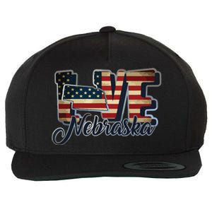 Funny Love Nebraska American Flag Patriotic Wool Snapback Cap