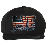 Funny Love Nebraska American Flag Patriotic Wool Snapback Cap