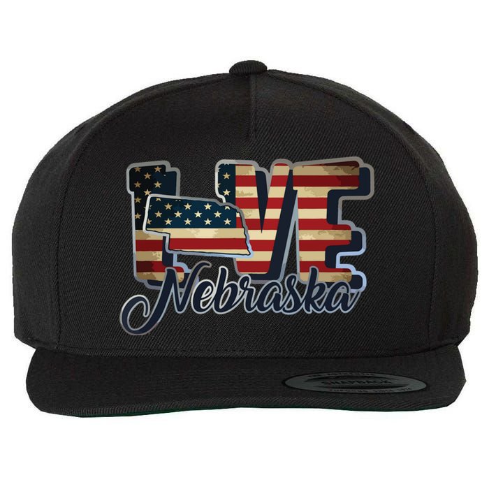 Funny Love Nebraska American Flag Patriotic Wool Snapback Cap