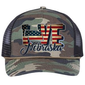 Funny Love Nebraska American Flag Patriotic Retro Rope Trucker Hat Cap