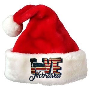 Funny Love Nebraska American Flag Patriotic Premium Christmas Santa Hat