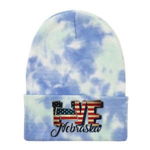 Funny Love Nebraska American Flag Patriotic Tie Dye 12in Knit Beanie