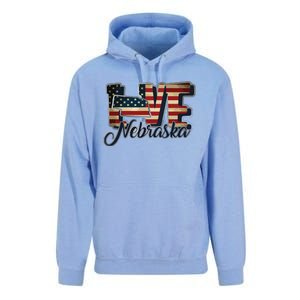 Funny Love Nebraska American Flag Patriotic Unisex Surf Hoodie