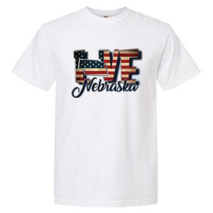 Funny Love Nebraska American Flag Patriotic Garment-Dyed Heavyweight T-Shirt