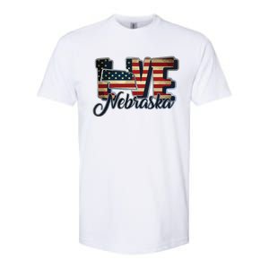 Funny Love Nebraska American Flag Patriotic Softstyle CVC T-Shirt