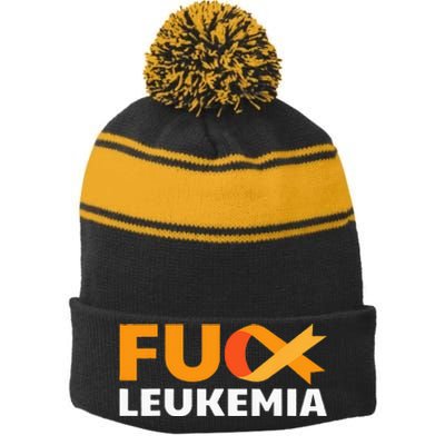 Fuck Leukemia Orange Ribbon Awareness Cancer Survivor Gift Stripe Pom Pom Beanie