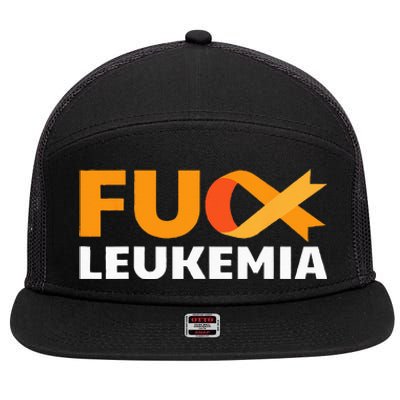 Fuck Leukemia Orange Ribbon Awareness Cancer Survivor Gift 7 Panel Mesh Trucker Snapback Hat