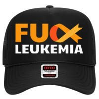 Fuck Leukemia Orange Ribbon Awareness Cancer Survivor Gift High Crown Mesh Back Trucker Hat