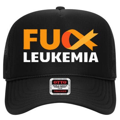 Fuck Leukemia Orange Ribbon Awareness Cancer Survivor Gift High Crown Mesh Back Trucker Hat