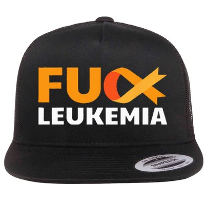 Fuck Leukemia Orange Ribbon Awareness Cancer Survivor Gift Flat Bill Trucker Hat