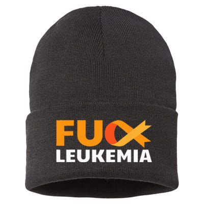 Fuck Leukemia Orange Ribbon Awareness Cancer Survivor Gift Sustainable Knit Beanie