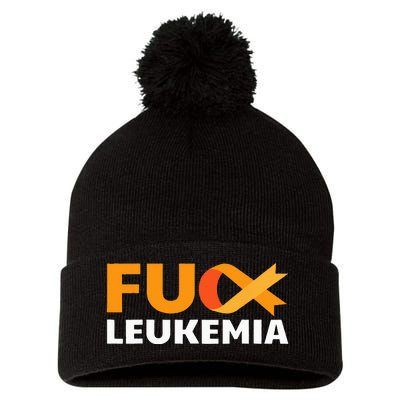 Fuck Leukemia Orange Ribbon Awareness Cancer Survivor Gift Pom Pom 12in Knit Beanie