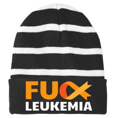 Fuck Leukemia Orange Ribbon Awareness Cancer Survivor Gift Striped Beanie with Solid Band