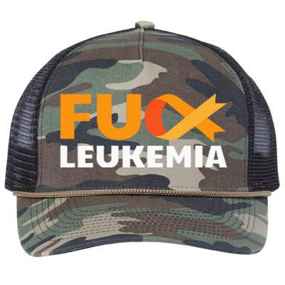 Fuck Leukemia Orange Ribbon Awareness Cancer Survivor Gift Retro Rope Trucker Hat Cap