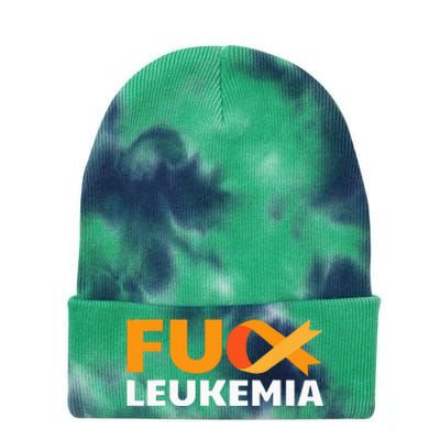 Fuck Leukemia Orange Ribbon Awareness Cancer Survivor Gift Tie Dye 12in Knit Beanie