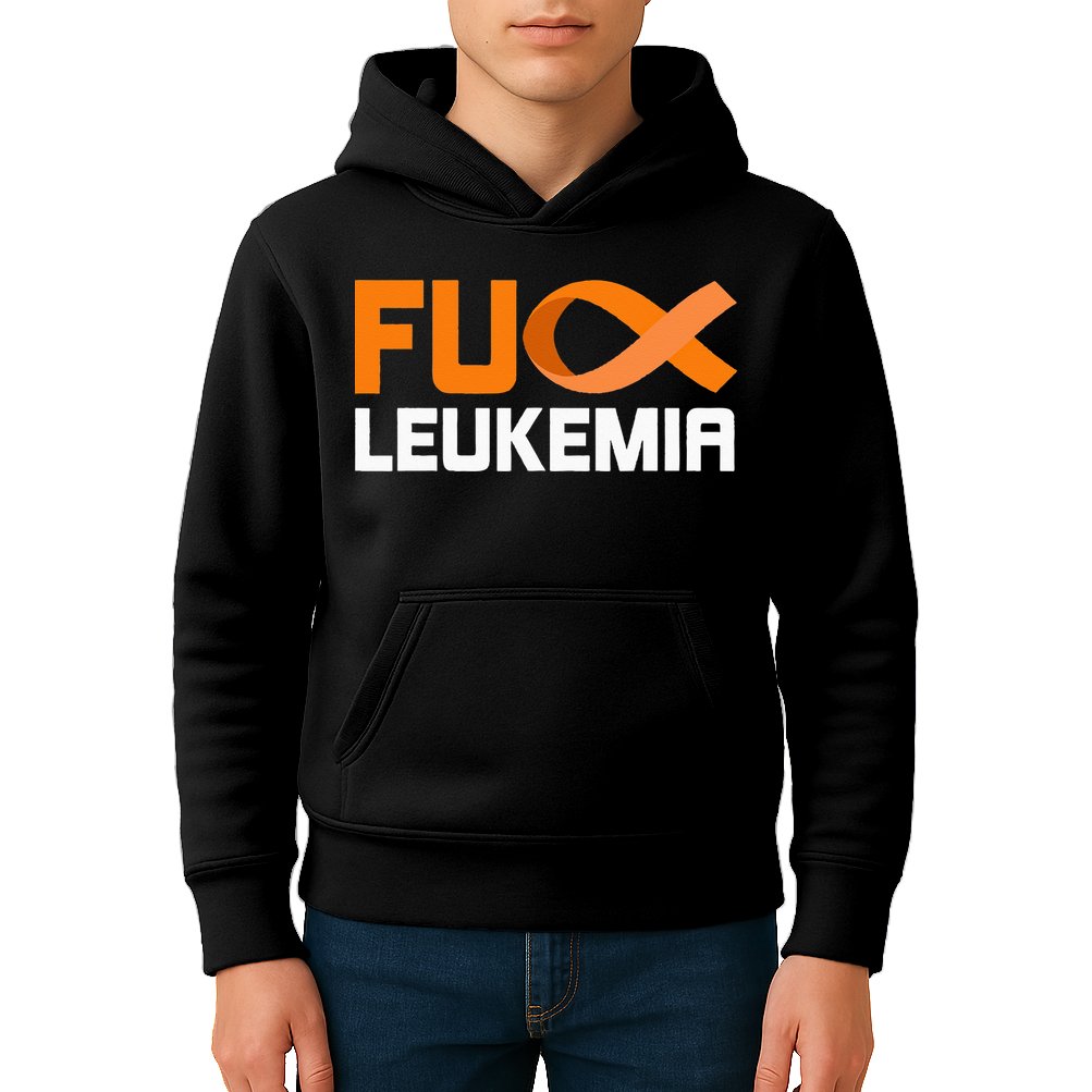 Fuck Leukemia Orange Ribbon Awareness Cancer Survivor Kids Hoodie