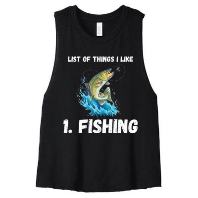 Fishing List Of Things I Like Fishing Hobby Fishing Game Women's Racerback Cropped Tank