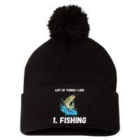 Fishing List Of Things I Like Fishing Hobby Fishing Game Pom Pom 12in Knit Beanie