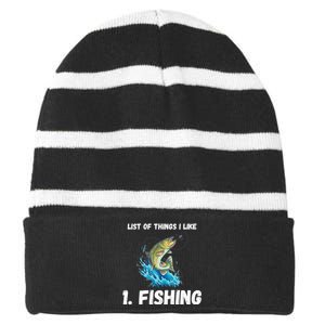 Fishing List Of Things I Like Fishing Hobby Fishing Game Striped Beanie with Solid Band