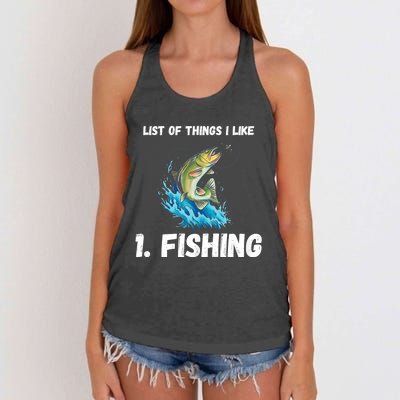 Fishing List Of Things I Like Fishing Hobby Fishing Game Women's Knotted Racerback Tank