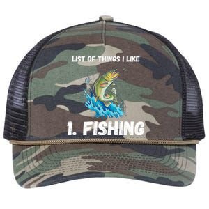 Fishing List Of Things I Like Fishing Hobby Fishing Game Retro Rope Trucker Hat Cap