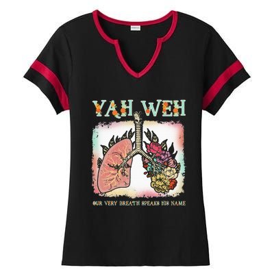 Floral Lung Our Very Breath Speaks His Name Yhwh Christian Ladies Halftime Notch Neck Tee