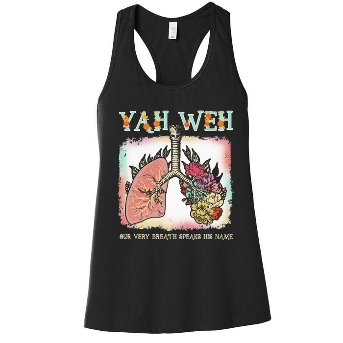 Floral Lung Our Very Breath Speaks His Name Yhwh Christian Women's Racerback Tank