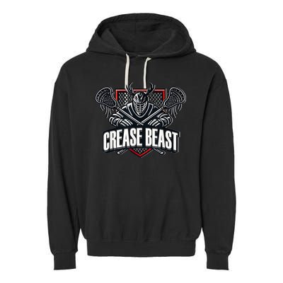 Funny Lacrosse Ops Warning Of Crease Beast LAX Goalie Garment-Dyed Fleece Hoodie