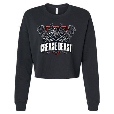 Funny Lacrosse Ops Warning Of Crease Beast LAX Goalie Cropped Pullover Crew