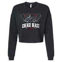 Funny Lacrosse Ops Warning Of Crease Beast LAX Goalie Cropped Pullover Crew
