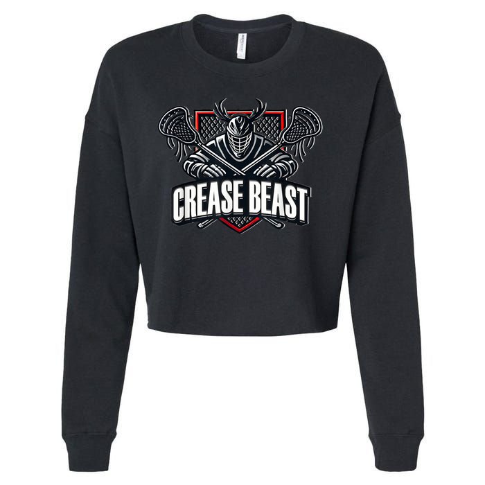 Funny Lacrosse Ops Warning Of Crease Beast LAX Goalie Cropped Pullover Crew