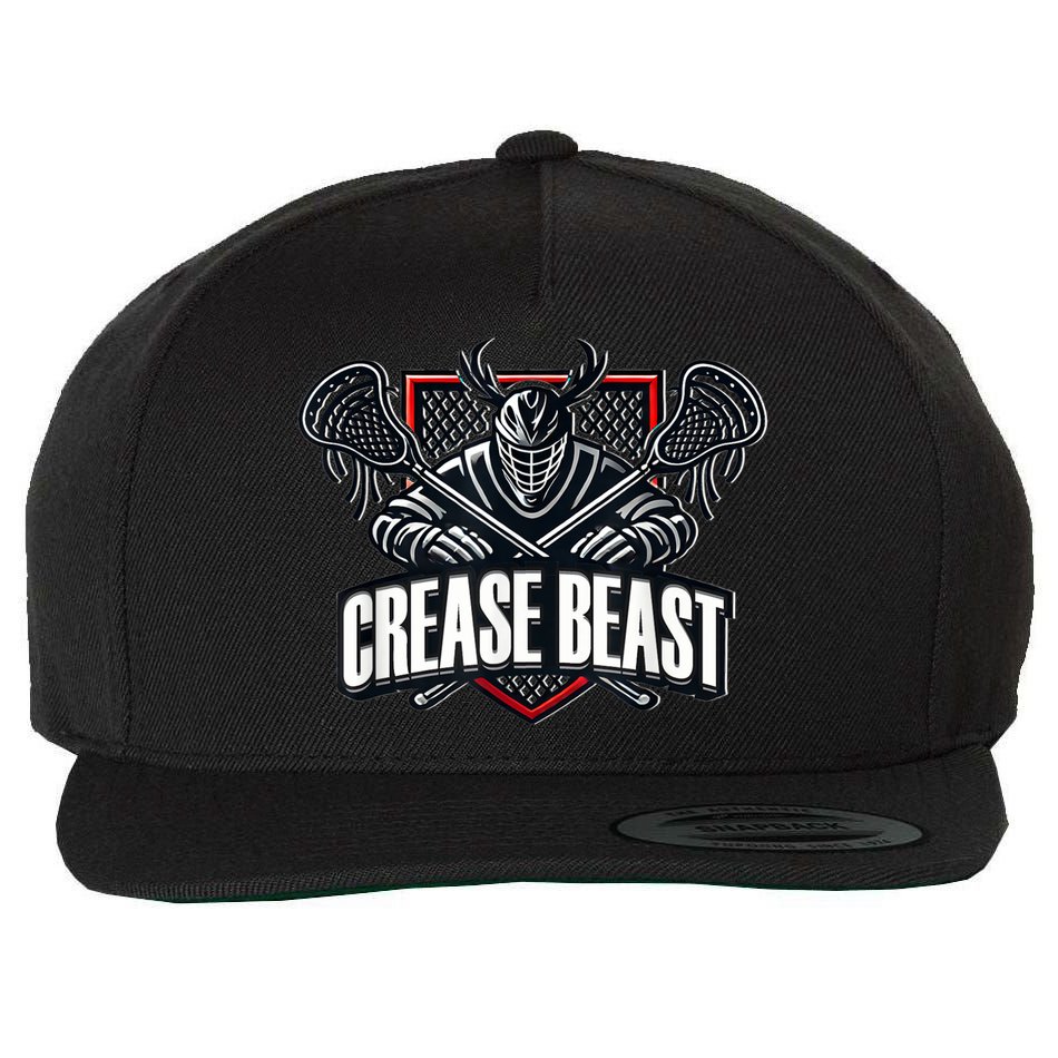 Funny Lacrosse Ops Warning Of Crease Beast LAX Goalie Wool Snapback Cap