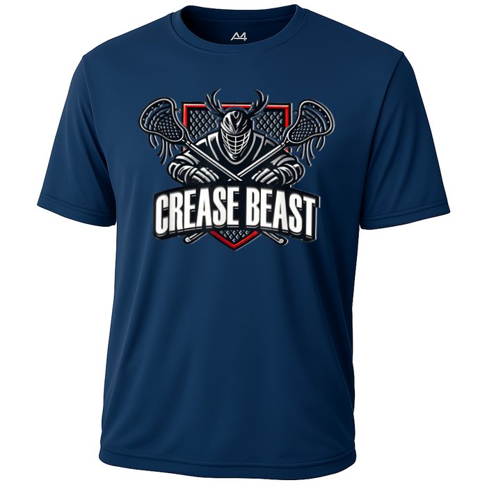 Funny Lacrosse Ops Warning Of Crease Beast LAX Goalie Cooling Performance Crew T-Shirt