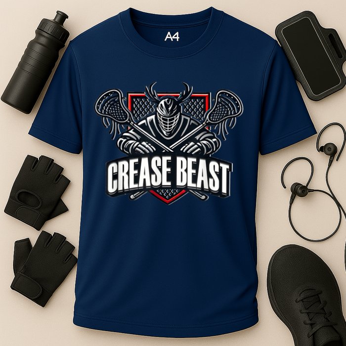 Funny Lacrosse Ops Warning Of Crease Beast LAX Goalie Cooling Performance Crew T-Shirt
