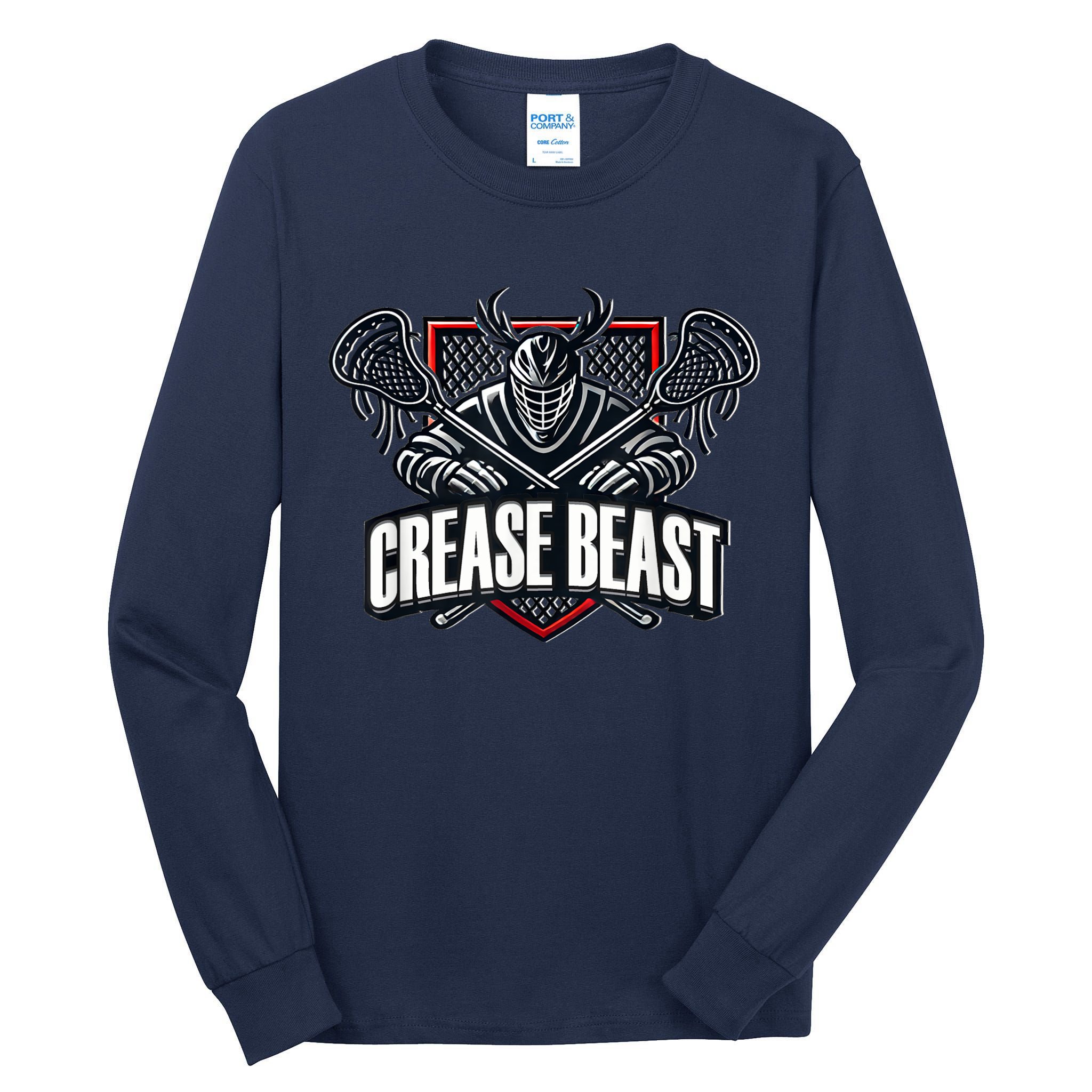 Funny Lacrosse Ops Warning Of Crease Beast LAX Goalie Tall Long Sleeve T-Shirt