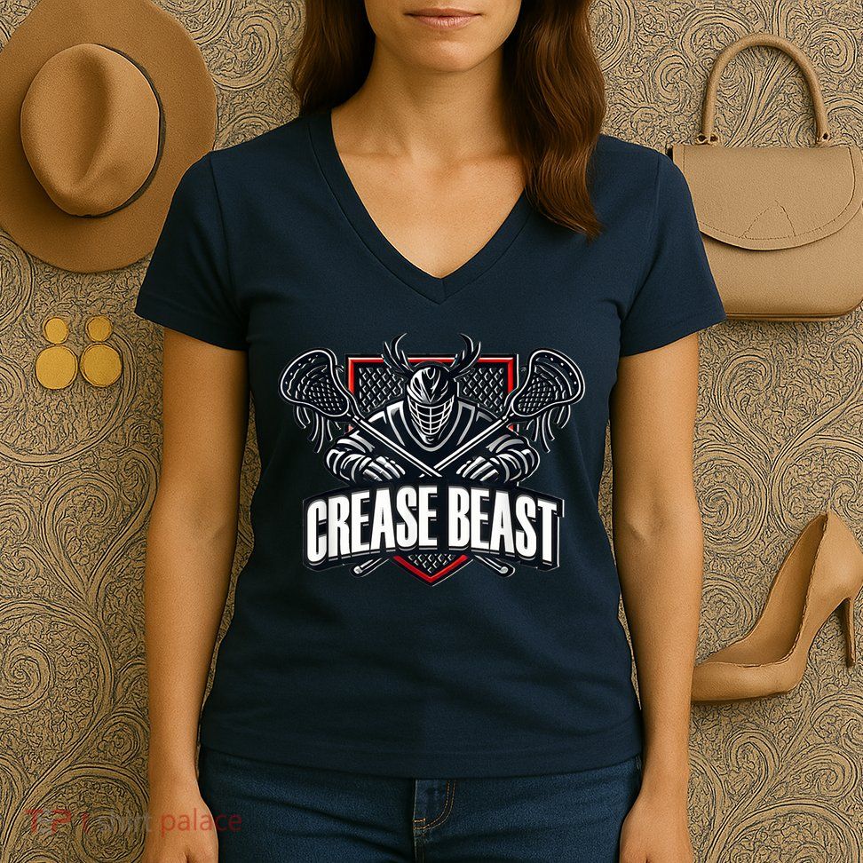 Funny Lacrosse Ops Warning Of Crease Beast LAX Goalie Women's V-Neck T-Shirt