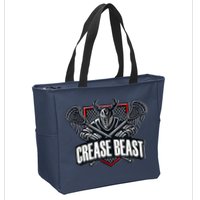 Funny Lacrosse Ops Warning Of Crease Beast LAX Goalie Zip Tote Bag