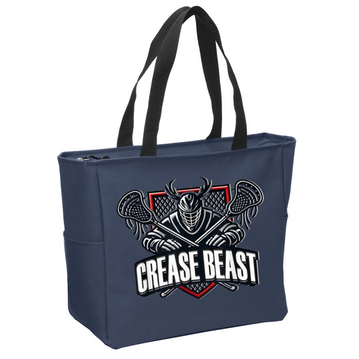 Funny Lacrosse Ops Warning Of Crease Beast LAX Goalie Zip Tote Bag