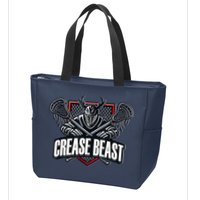 Funny Lacrosse Ops Warning Of Crease Beast LAX Goalie Zip Tote Bag