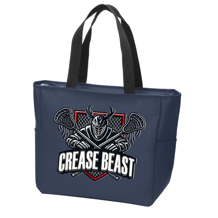 Funny Lacrosse Ops Warning Of Crease Beast LAX Goalie Zip Tote Bag