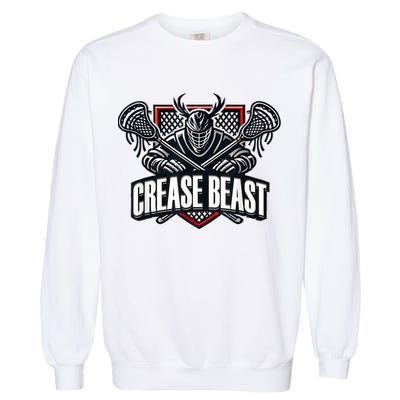 Funny Lacrosse Ops Warning Of Crease Beast LAX Goalie Garment-Dyed Sweatshirt