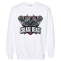Funny Lacrosse Ops Warning Of Crease Beast LAX Goalie Garment-Dyed Sweatshirt